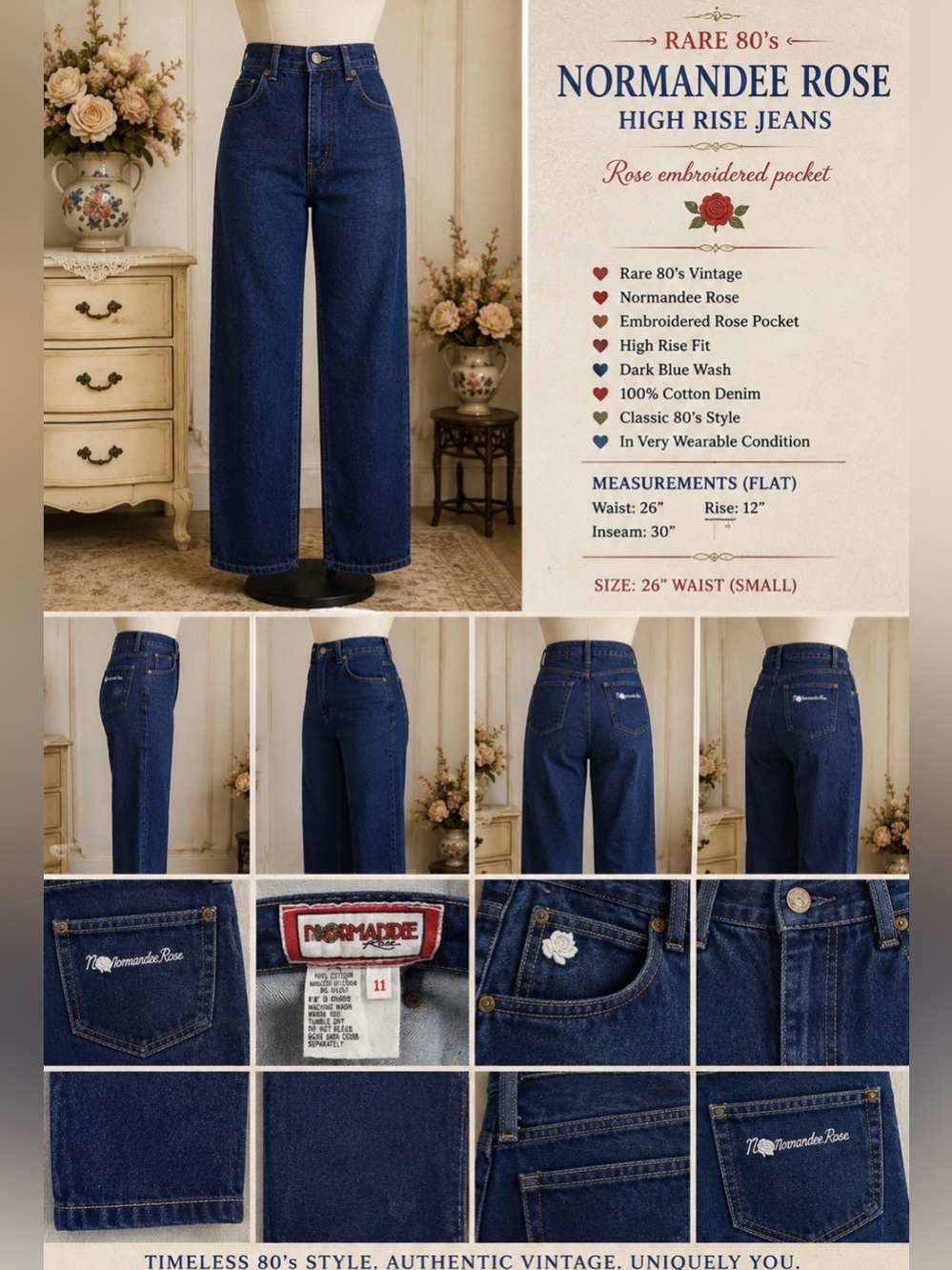 Vintage 80’s- Normandee Rose / High Rise Jeans - Rose embroidered pocket